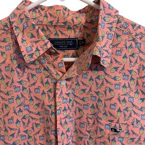 Vineyard Vines Men's Small Pineapple & Cocktail Print Short Sleeve Button-Up
